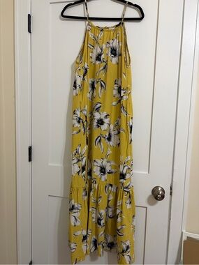 Banana Republic Petite Yellow Floral Halter Maxi Dress